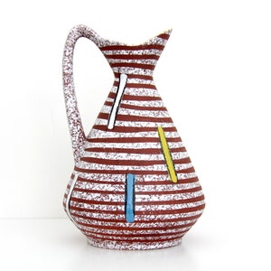 Vintage Vase // 1950&#39;s West German Mid Century Pottery Vase // Modernist Colorful Hand Painted Pitcher Vase Bay Keramik 244-30 by Bodo Mans