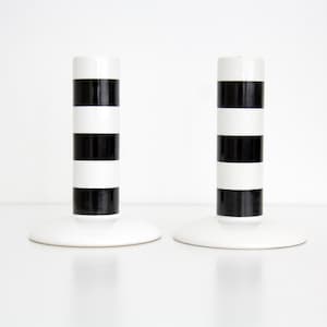 Vintage ASA Ceramic Candle Holder Pair // Candlestick // Black and White Striped Candleholders