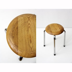 Vintage Industrial Stool // Bauhaus Chrome Tubular Steel and Wood Stool