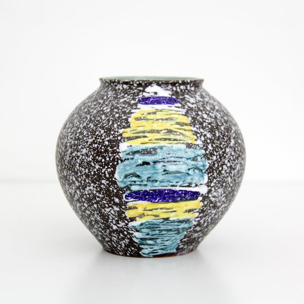 Vintage Vase // West German Mid Century Pottery Vase // Modernist Colorful Hand Painted Vase // West Germany 672-12