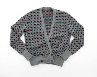 Vintage Sweater // Colorful Geometric Print Cardigan