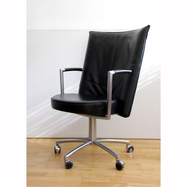 Vintage Erik Jørgensen Leather “Partner” Swivel Office Armchair by J. Foersom & P. Hiort-Lorenzen Danish Modern Scandinavian