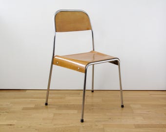 Vintage Tubular Metal and Wood Industrial Chair // Bent Wood Chair // Yugoslavia, 1970's