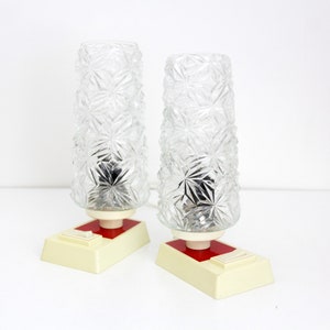 Vintage Lamp Pair // 60&#39;s 70&#39;s Table Lamp //  Bubble Glass Desk Lamp // Mid Century Modern Table Lamps White and Red