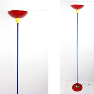 Vintage Memphis Style Tall Floor Lamp // Pop Art Red Blue Green Yellow Floor Lamp 1980&#39;s
