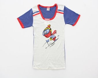 Vintage T-shirt//jaren 1970 Kids HUBER katoenen top NOS