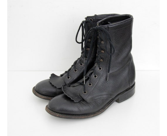 Vintage Fringe Boots // Black Leather Ankle Boots