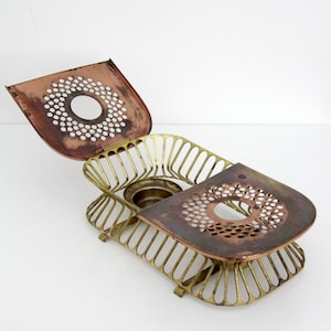 Vintage plate warmer // brass and copper food warmer with double tealight candles