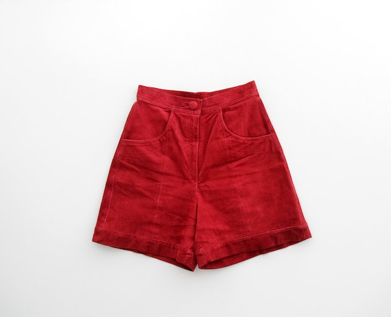 Vintage Shorts // Red Suede Leather Highwaisted Sh