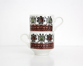 Vintage Mugs // Set of two Broadhurst Kathie Winkle Romany Teacups // Retro Ironstone Coffee or Tea Cups