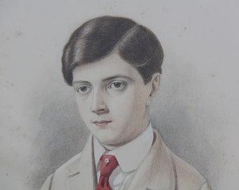 Antique framed portrait // 1916's 36cmx29cm drawing portrait of a young man