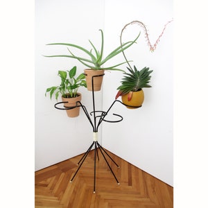 Supporto per piante vintage in filo metallico // Espositore // Porta fiori moderno di metà secolo // Espositore per piante in metallo // Porta fiori