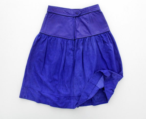 Vintage ESCADA Blue Leather Midi Skirt