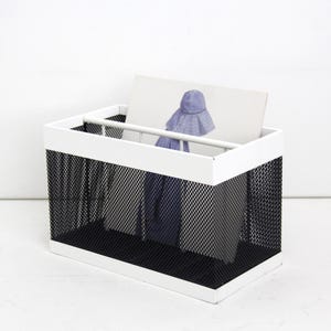 Vintage Magazine Stand // Modernist Black and White Metal Grid Magazine Rack // Newspaper Holder by Mascagni, Italy, 1970s