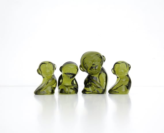 4x Vintage Green Glass Monkey Figurine// Art Glass // - Etsy