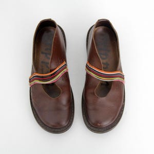 Vintage Trippen brown leather slip-ons with rainbow stripes // handmade leather flats size 39