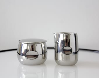 Juego de azucarero y cremera cromados con diseño artístico AMC vintage