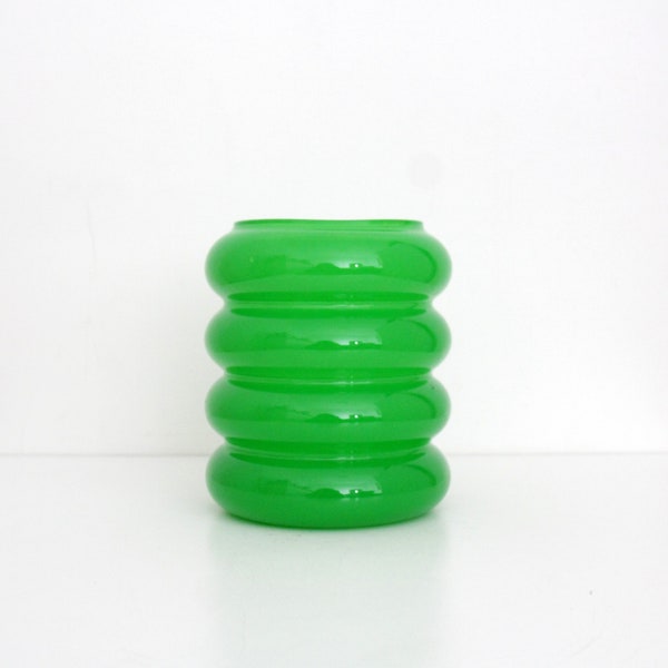Vintage Ikea Vase by Anne Nilsson / Bold Bright Green Glass Bubble Ribbed Planter / Post Modern Art Glass  Limited Edition Whimsical Vase