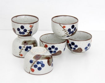 Tazas de té de cerámica moteadas japonesas vintage con diseño abstracto // Juego de seis tazas