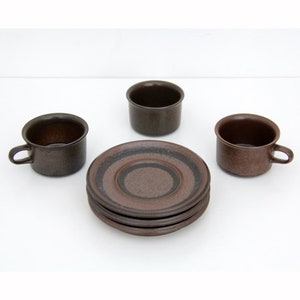Arabia Finland Ruska Mid-Century Modern Coffee/Moka Cup and Saucer set of 3 // Vintage Brown Stoneware Mug // Ulla Procope Design