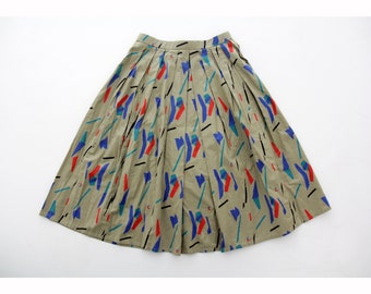 Vintage skirt // 60's midi skirt with colorful abstract brush strokes print // full pleated skirt with bold print
