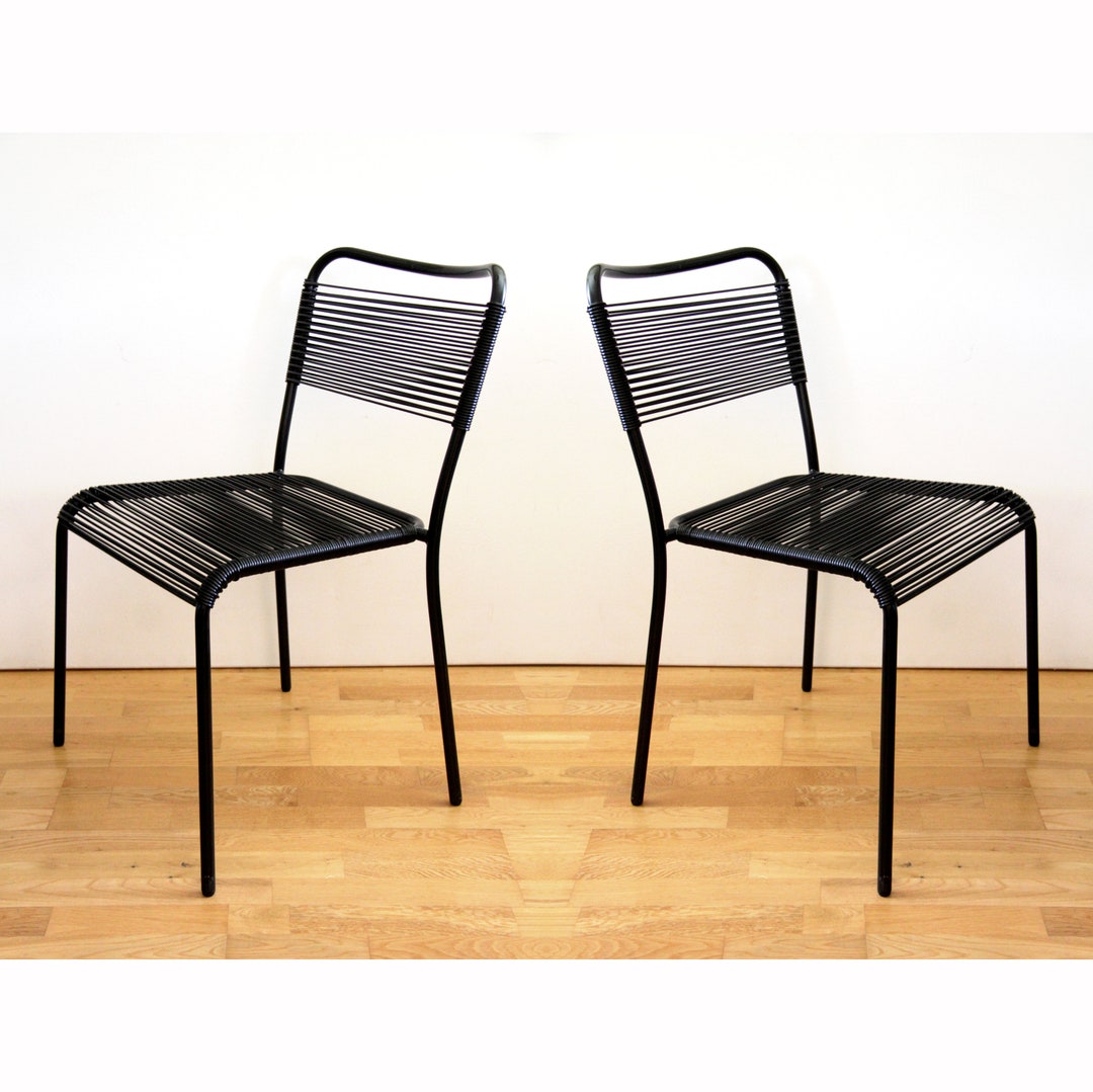 1 of 4 Vintage Ikea Spaghetti Chair // Black Tubular Metal and Vinyl