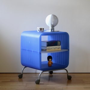 Rare Vintage Ikea Prelat blue rolling side table designed by Ehlén Johansson // Night stand