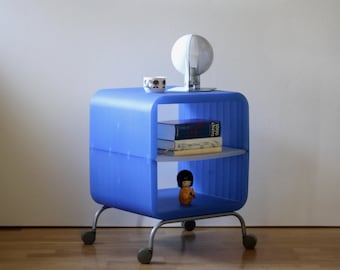 Rare Vintage Ikea Prelat blue rolling side table designed by Ehlén Johansson // Night stand