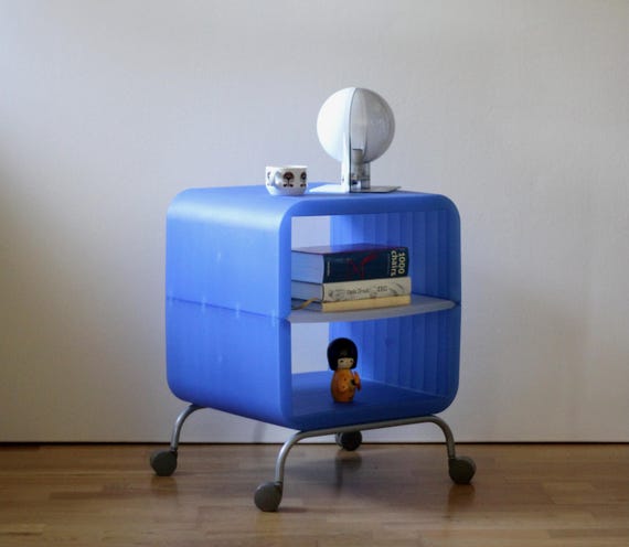 Rare Vintage Ikea PRELAT blue rolling side table designed by Ehlén Johansson // Night stand