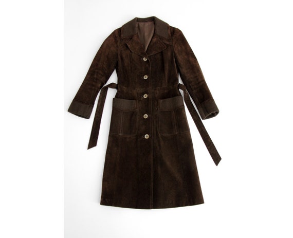 Vintage Suede Leather Coat // Chocolate Brown Belt