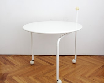 Vintage Ikea STRIND white glass and metal rolling side table