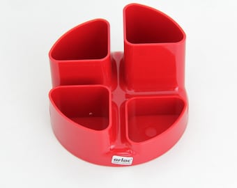 vintage ARLAC Germany Circle Butler Pen Holder//organisateur de bureau en plastique rouge//support de bureau//fournitures de bureau