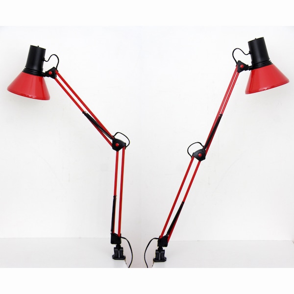 Vintage Anglepoise Lamp // Red Esto Drafting Lamp // Vintage Office Articulating Desk or Wall Mounted Lamp // Adjustable Arm