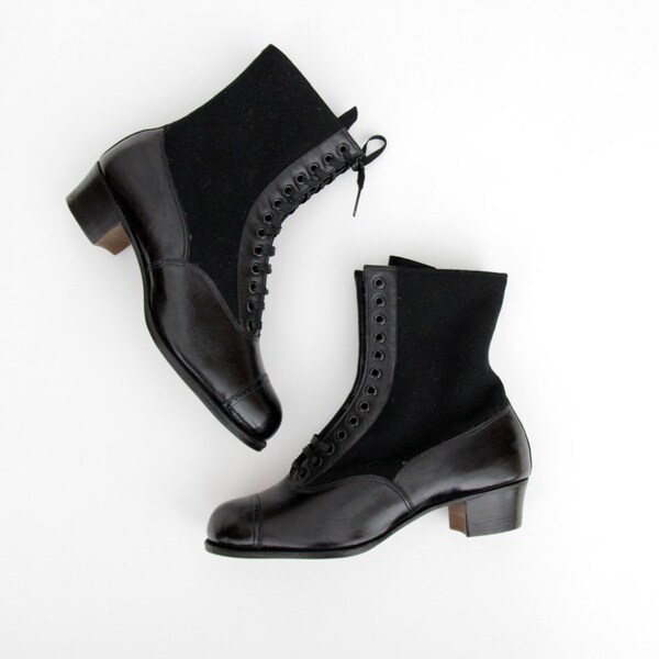 RESERVED for Jessica Vintage boots // NOS black leather and wool ankle boots // size 36, 6