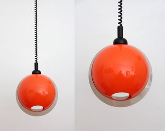 Vintage Pendant Lamp // Space Age Orange Plastic Sphere Ceiling Lamp by Meblo for Guzzini