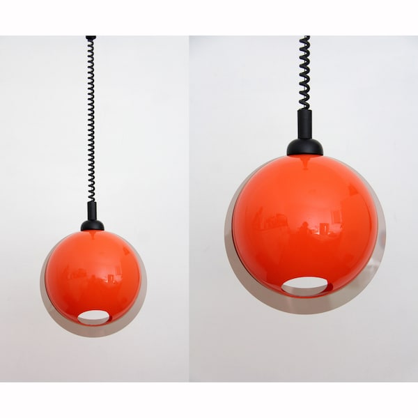 Vintage Pendant Lamp // Space Age Orange Plastic Sphere Ceiling Lamp by Meblo for Guzzini