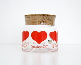 Vintage Hjärtans Gott Lidded Glass Jar // Scandinavian Modern Glass Cannisters with Hearts by SEA Glasbruk Kosta