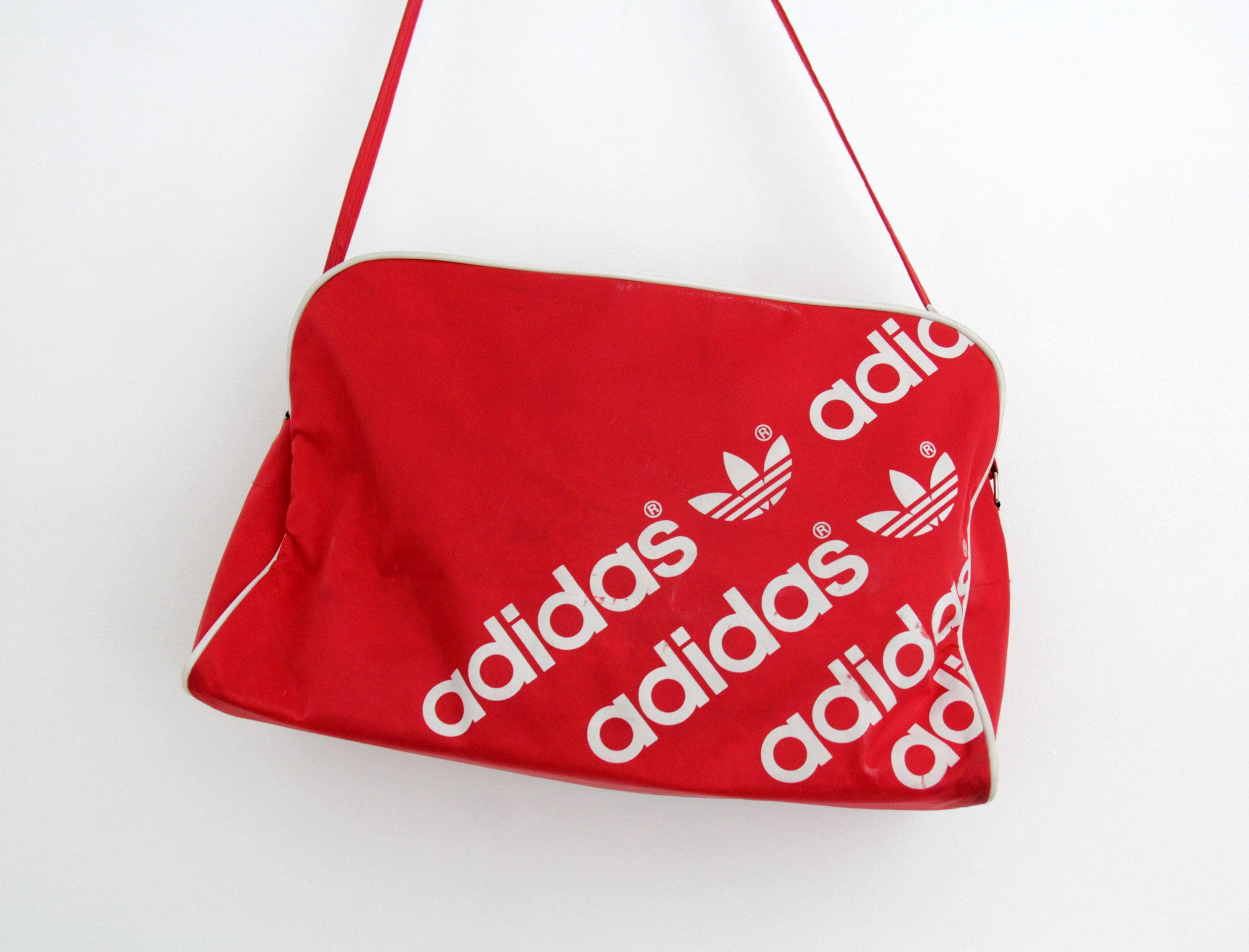 Vintage 70s 80s Red Adidas Duffle Bag //small Weekender Shoulder