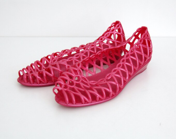 Vintage Jelly Sandals // 80's French Pink Jellies Etsy