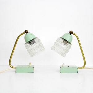 Vintage Lamp Pair // 50&#39;s 60&#39;s table lamp // glass shade with metal and brass base desk lamps