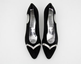 Vintage-Schuhe / Italienische BAMAR-Absätze aus schwarzem Wildleder / Durchsichtige Schuhe
