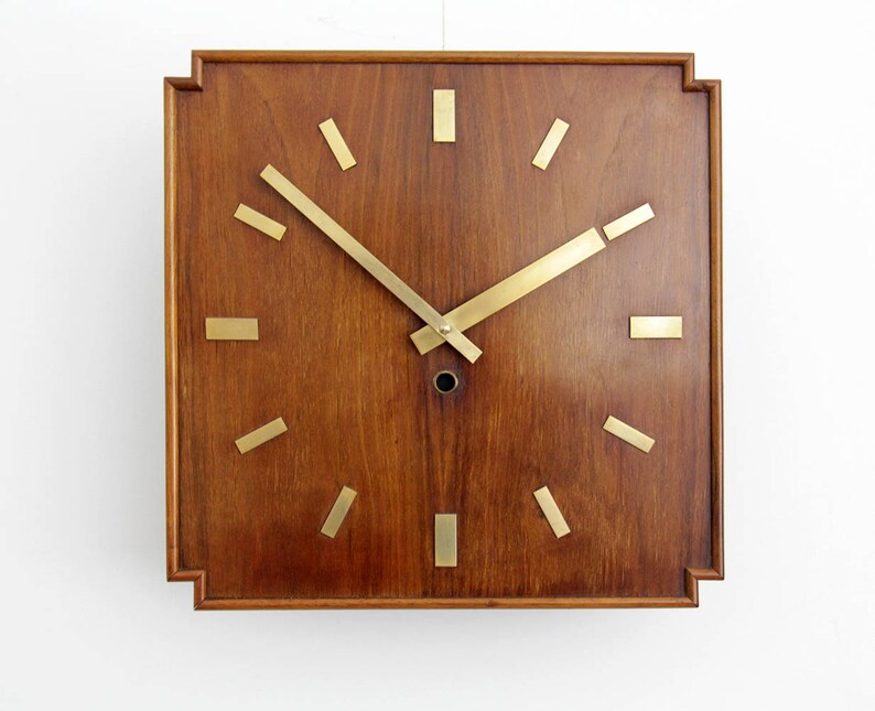 Vintage Wall Clock Large Wooden Pre Wwii Modern Minimal Design Antique Wood And Brass - Large Wooden Antique Wall Clocks Vintage Wall Clock Large Wooden Pre Wwii Modern Minimal Design Antique Wood And Brass - Large Wooden Antique Wall Clocks
