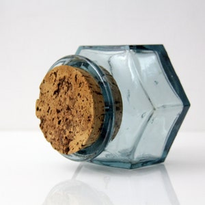 Vintage Lidded Glass Jar // Heavy Clear Glass Blue Hue with Cork Lid Storage Container