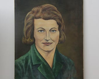 Tableau vintage // portrait de femme des années 1960, 66 x 50 cm, signé Majerič '65