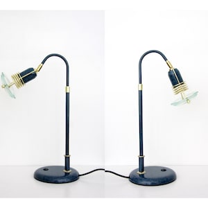 Vintage Memphis Milano Style Desk Lamp // 1980s Blue Marbled Look and Gold Postmodern Pop Table Lamp