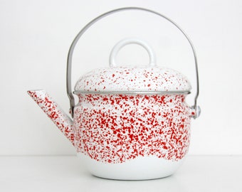 Vintage Kettle // Rare Carl Auböck For Culinar Ostovics Aus Wien Red and White Teapot // Red Speckled Patterned