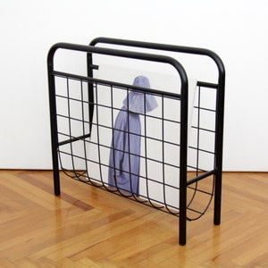 Vintage Magazine Stand // Black Metal Grid Magazine Rack // Newspaper Holder // 80&#39;s Home
