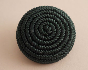 BUTTONS: Forest green corded button, 7/8 inch, vintage look.