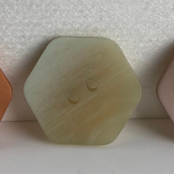 BUTTON Sets: Hexagonal buttons, 7/8 inch, colors- clay, stone, light green, sold in sets of 9 buttons.