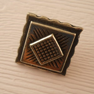 BUTTONS: Unusual square metal button, 3/4 inch size, detailed surface. image 2